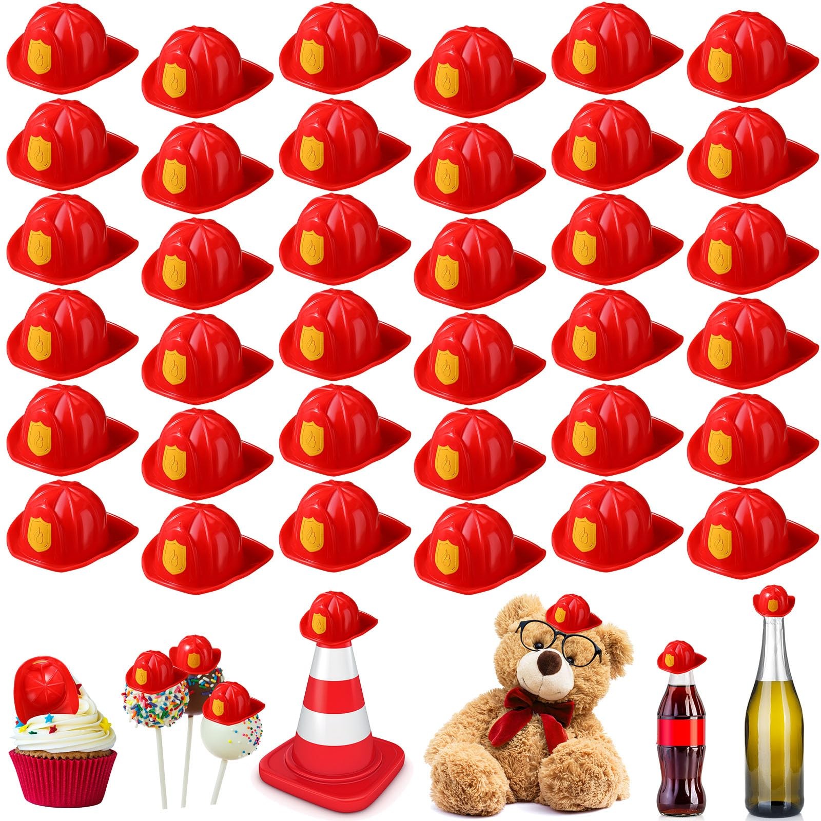 Sratte 36 Pcs Miniature Red Firefigher Hats Mini Fireman Bottle Small, gallery