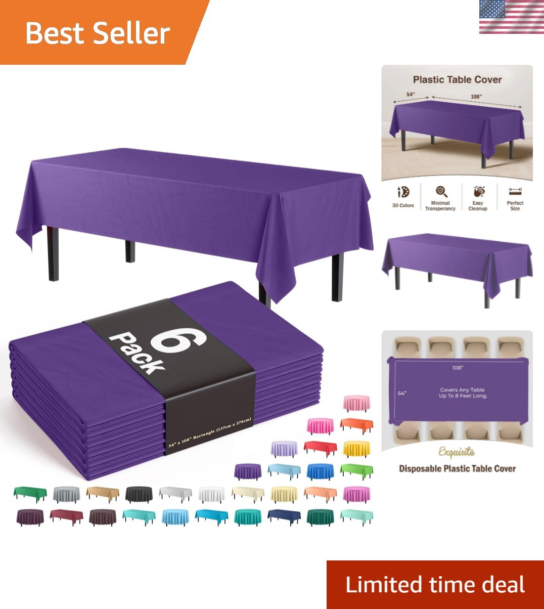 Exquisite 6-Pack Plastic Tablecloth 54in. x 108in. Rectangle Plastic Table C... gallery