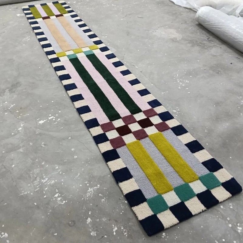 Hoxton Checkered Runner Loop & Cut Hand Tufted Handmade Rug Pure 100%Nz Wool gallery