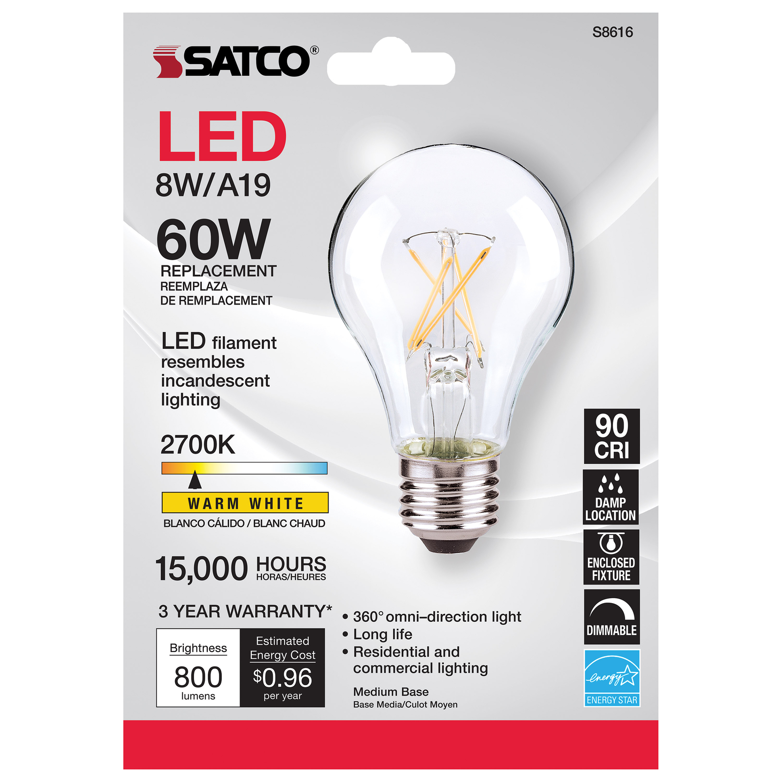 7W =60W Dimmable 800 Lumen A19 LED Filament 27K Warm White Clear E26 Base Bulb gallery