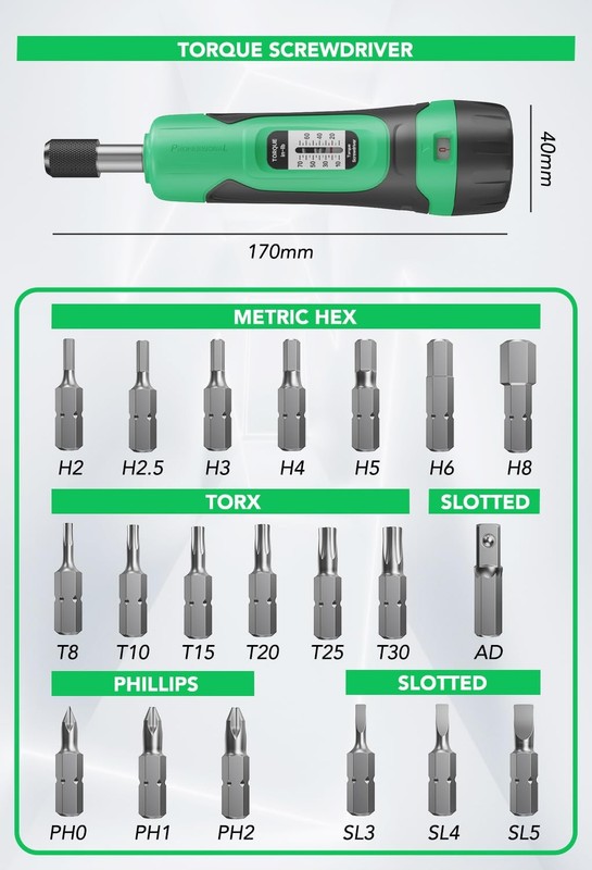 Torque Screwdriver, 1/4" Drive Screwdriver Torque Wrench 10-70 Inch Pounds, T... gallery