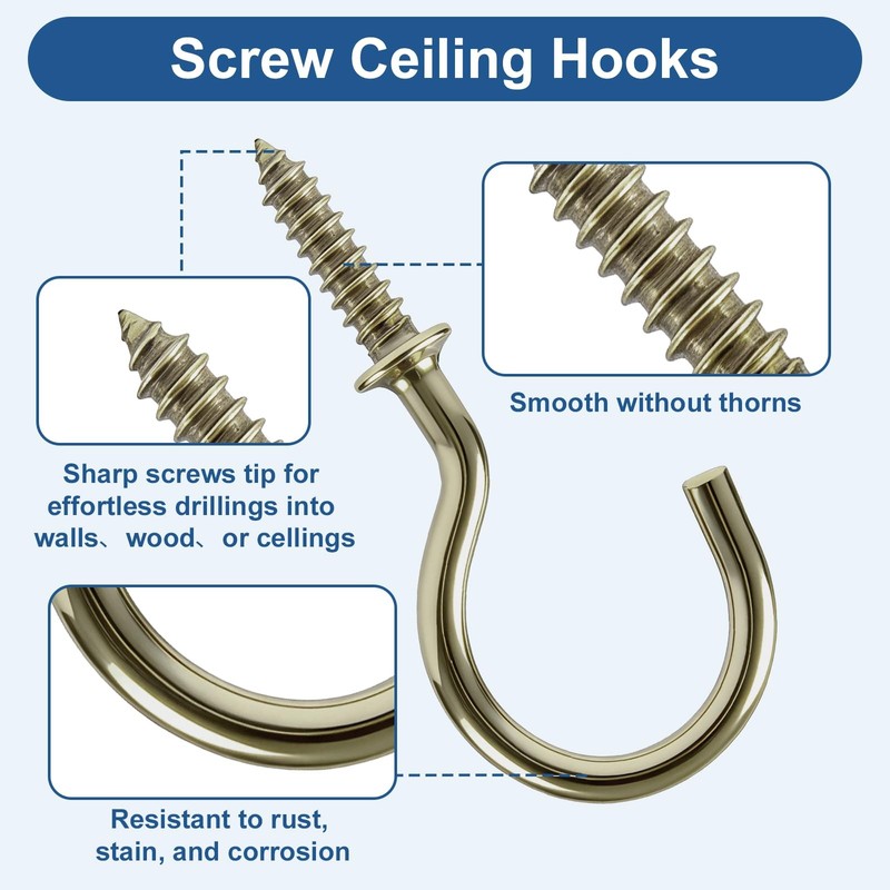 105 Pcs Premium Screw Cup Hook Set, 6 Sizes Bronze Screw-in Hooks gallery