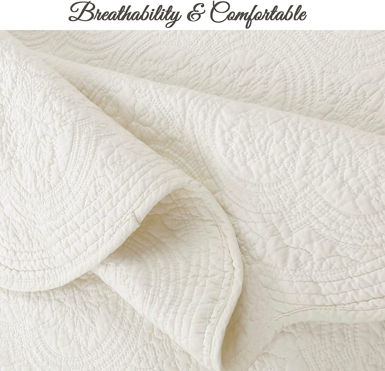 IVORY MATELASSE 100% Cotton QUILT SET : COZY MEDALLION BEAUTIFUL CHIC SHABBY gallery