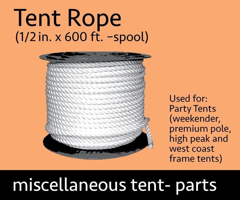 Tie Down Tent Rope 600ft Spool 1/2in Commercial Party Tents White Nylon Anchor gallery