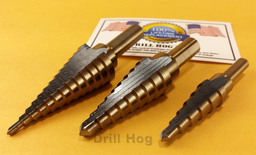 3 Pc Step Drill Bit Set REAMER Step Bit Set UNIBIT Lifetime Warranty Drill Hog® gallery