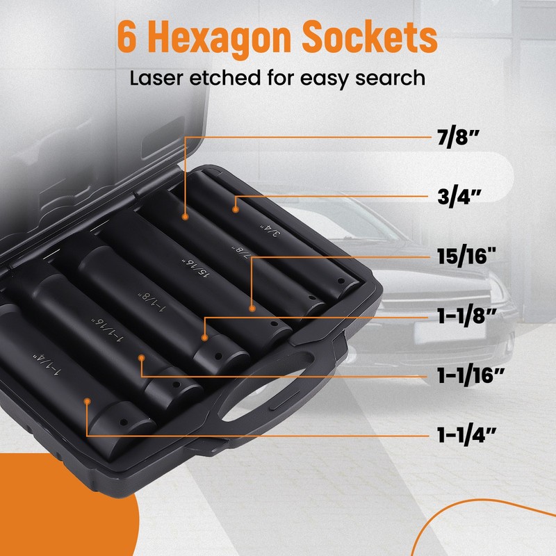 1/2 Inch Drive Extended Length Extra-Deep Length Impact Socket Set Heavy Duty. gallery