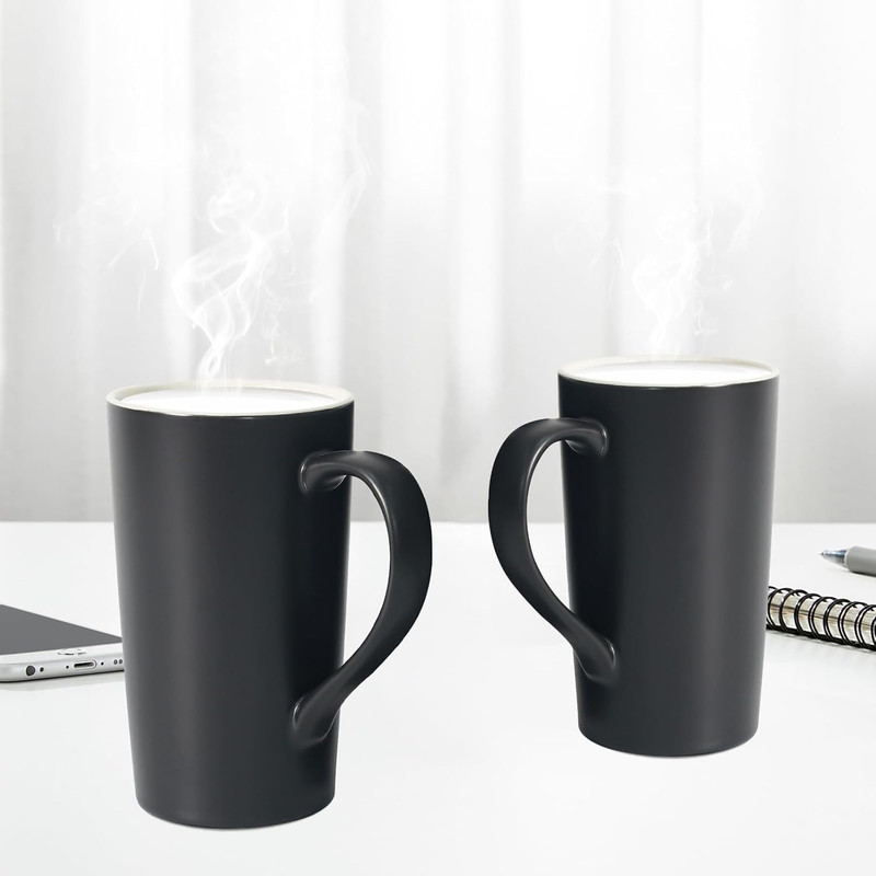 20 OZ Large Ceramic Coffee Mug Simple Pure Black Mug Set of 2 Plain Tall Milk Te gallery