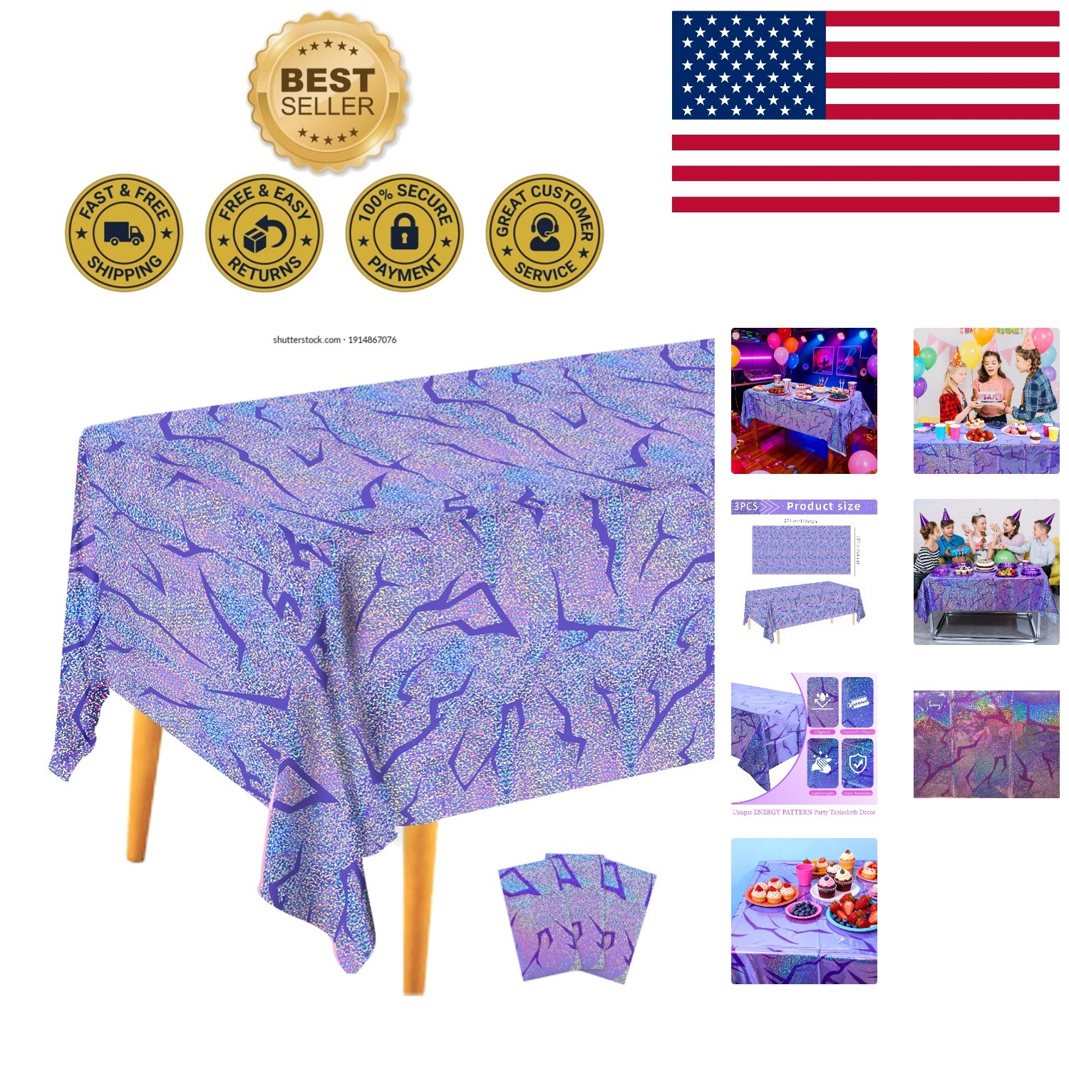 Festive 3PCS Demon Hunters Tablecloths - Sparkling & Versatile for All Occasions gallery