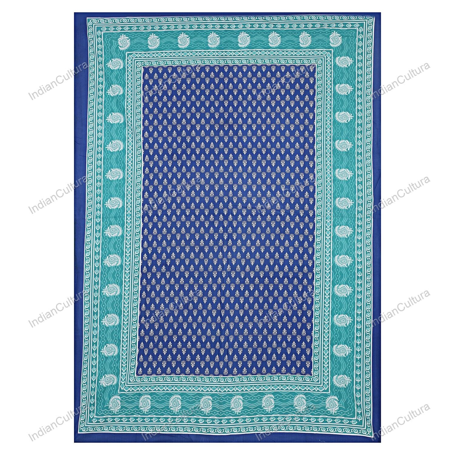 Traditional Screen Printed Blue 3 Kaam Buti Pure Cotton Double BedSheet With 2 P gallery