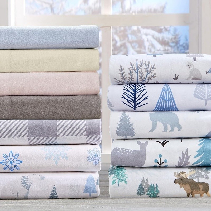 Premium Flannel King Size Fitted Sheet Set Woodland Animal Print Cozy Bedding US gallery