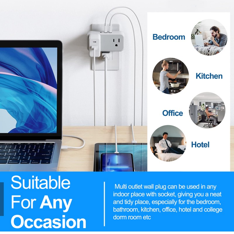 Multi Plug Outlet Extender Wall Outlet Splitter with 3 USB Charger and 2 Outlets gallery