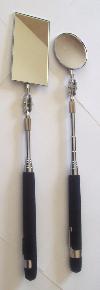 2pcs Telescopic Inspection Rectangular & Round Mirror w / Cushion Grip Handle