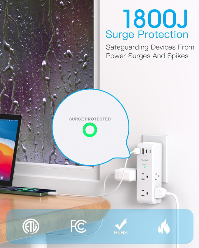 Surge Protector Outlet Extender - with Rotating Plug, 6 AC Multi Plug Outlet wit gallery