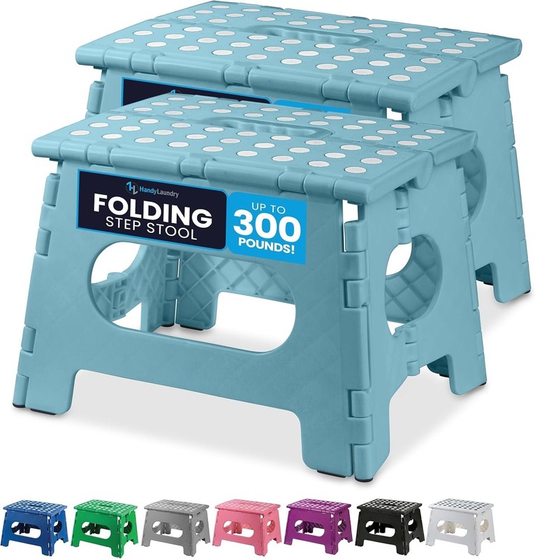 Compact 2-Pack Teal Folding Step Stool - Lightweight & Versatile for All Rooms gallery