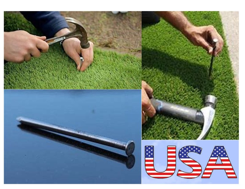 x100 Artificial Grass TURF Install 5" GREEN TOP Steel NAILS Pins Pegs Stakes USA gallery