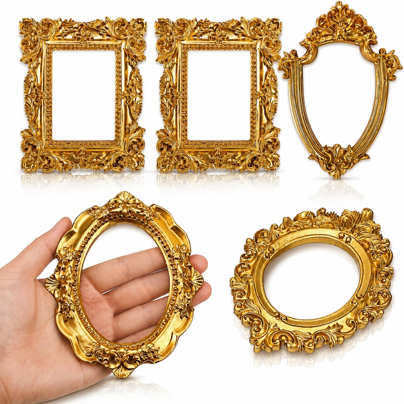 5 Pcs Mini Gold Picture Frames, Small Vintage Flower Baroque Oval Rectangle F... gallery
