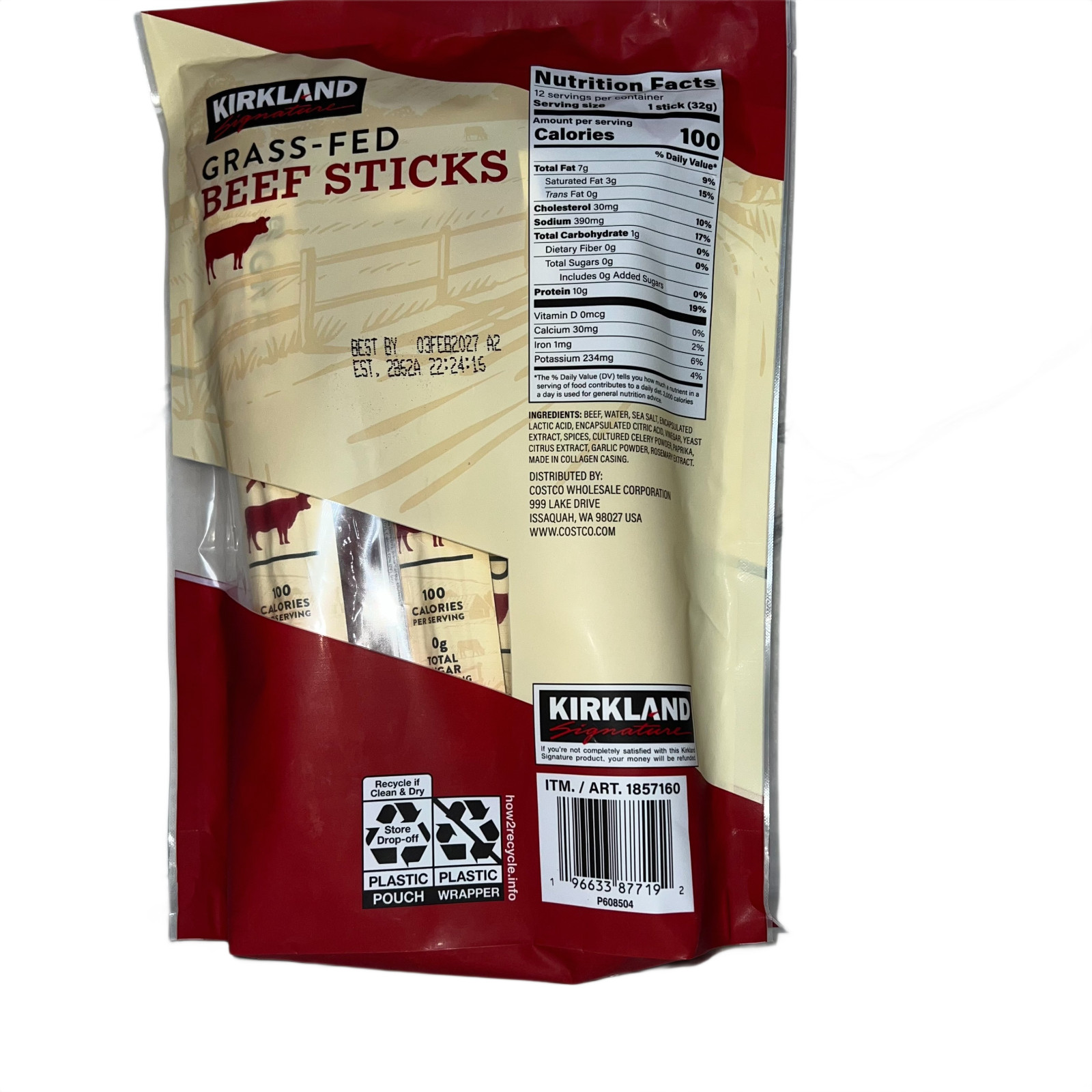 Kirkland Signature Grass‑Fed Beef Sticks 1.15oz 12 Pack BB 02/2027 New gallery