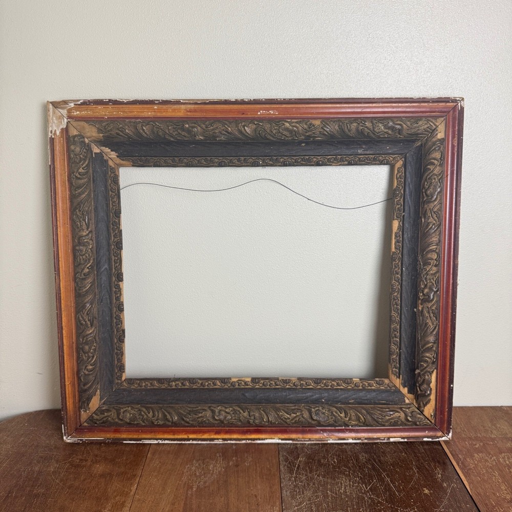Antique Early 1900s Solid Wood Plaster Detail LARGE 16x20 Picture Frame NO GLASS