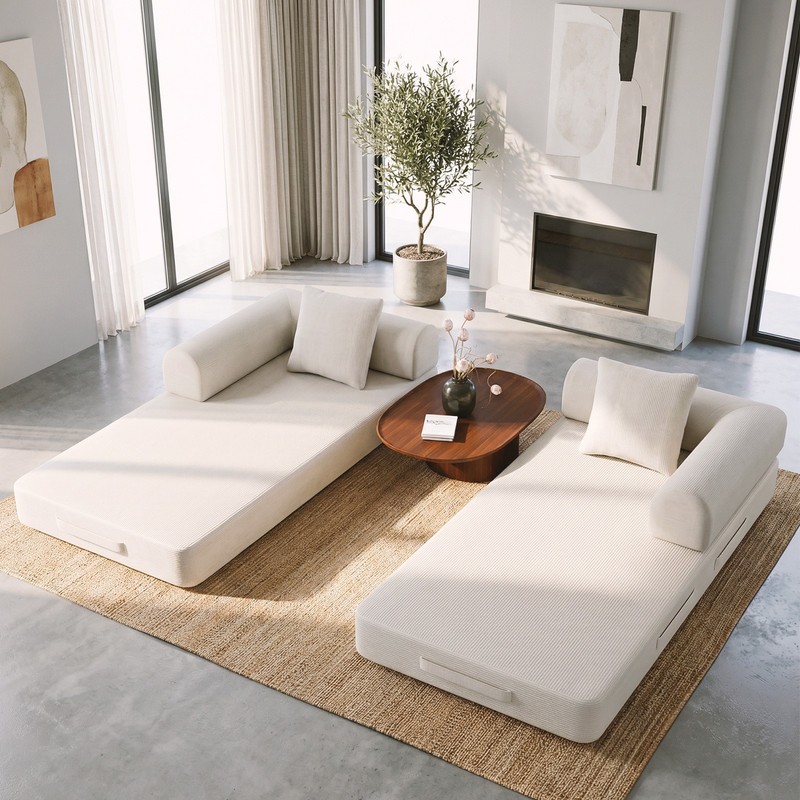 Space-Saving Compression Sofa Corduroy Skin-friendly Sleeper Bed Instant Setup gallery