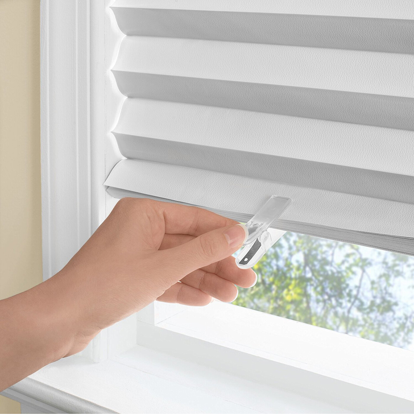 Pleated Window Shades Room Darkening Vinyl Blinds - 75" L White & Black gallery
