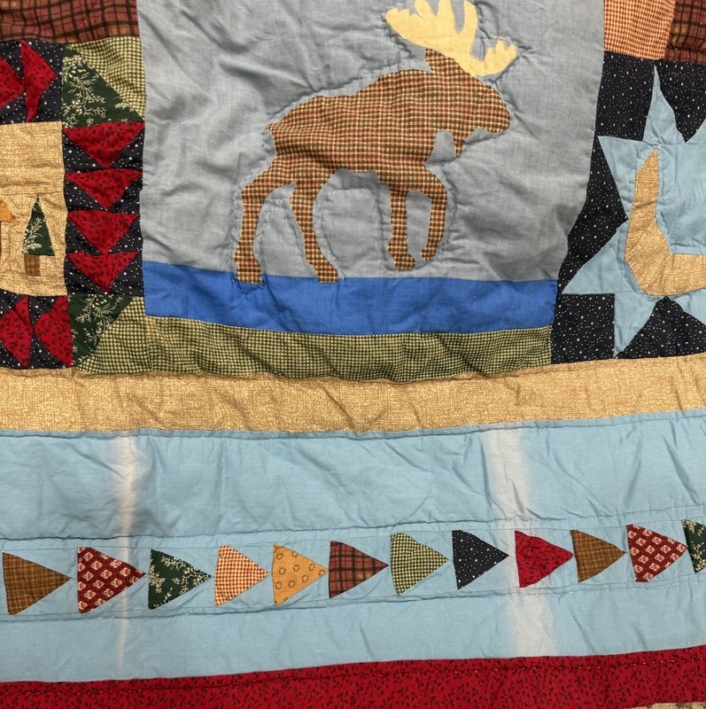 VTG Pem-America Patchwork Cabin Country Moose Quilt Full/Queen Comforter 1 Sham gallery