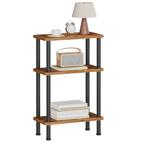 Narrow Side Table, 3-Tier Slim End Table No Tools 1 Rustic Brown + Black