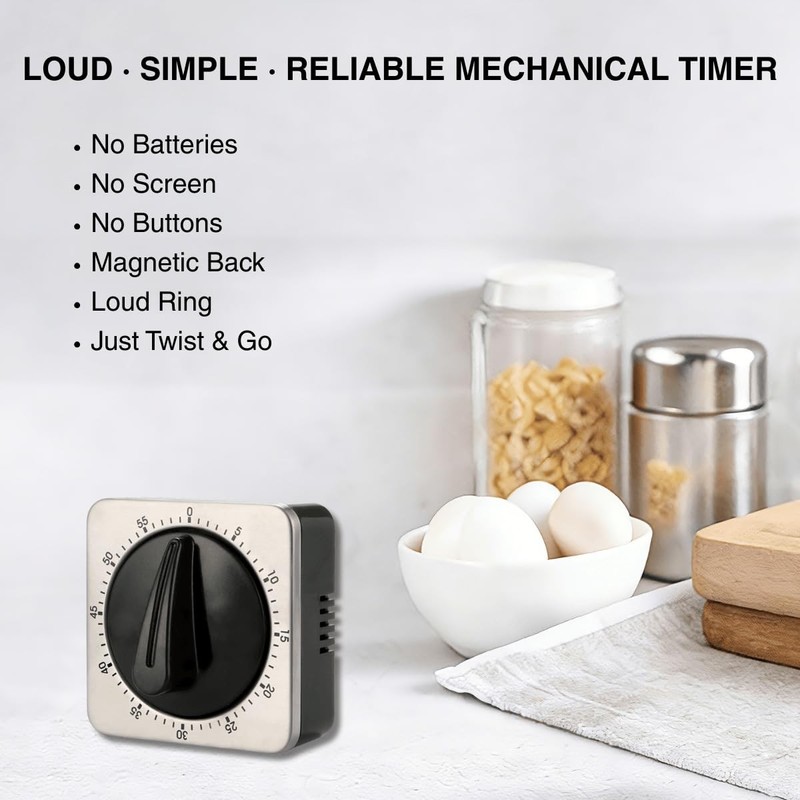 Mechanical Kitchen Timer Magnetic with Loud Alarm 60 Minute Manual Wind Up gallery