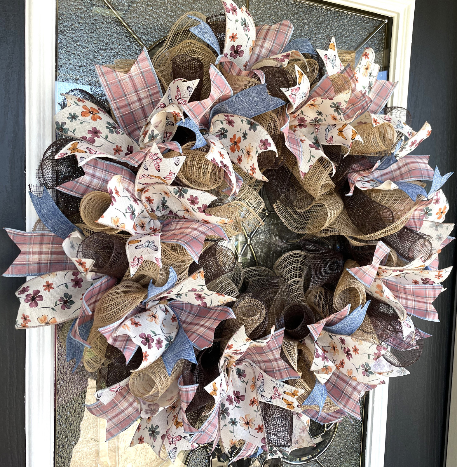Prairie Butterfly Spring Summer Fall Deco Mesh Wreath, Farmhouse Cottage Decor gallery