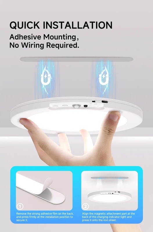 Rechargeable Motion Sensor Wireless Magnetic Ceiling Lamp Closet Hallway Light gallery