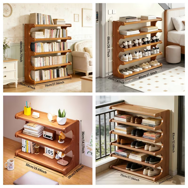 Bamboo Shoe Rack Compact Shoe Organizer Shoe Shelving Unit Space-Saving Entryway gallery