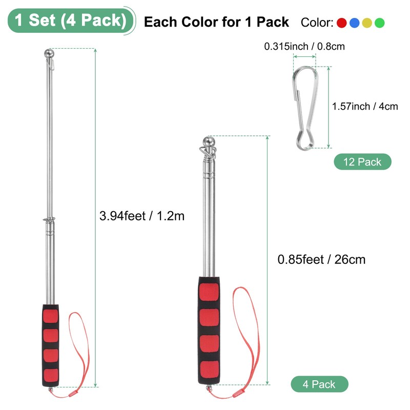 4-Pack 3.94Ft/1.2M Telescopic Flag Pole with Clips Red/Blue/Green gallery