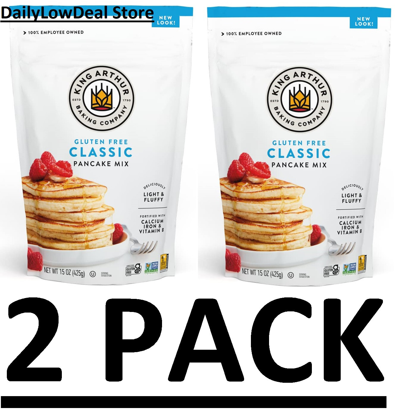 2 PACK - King Arthur Gluten Free Classic Pancake Mix Gluten-Free Non-GMO 15 oz gallery
