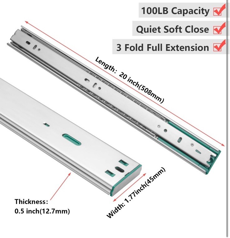 Soft Close Drawer Slides 20 Inch 2Pairs - Heavy Duty Full Extension Drawer gallery