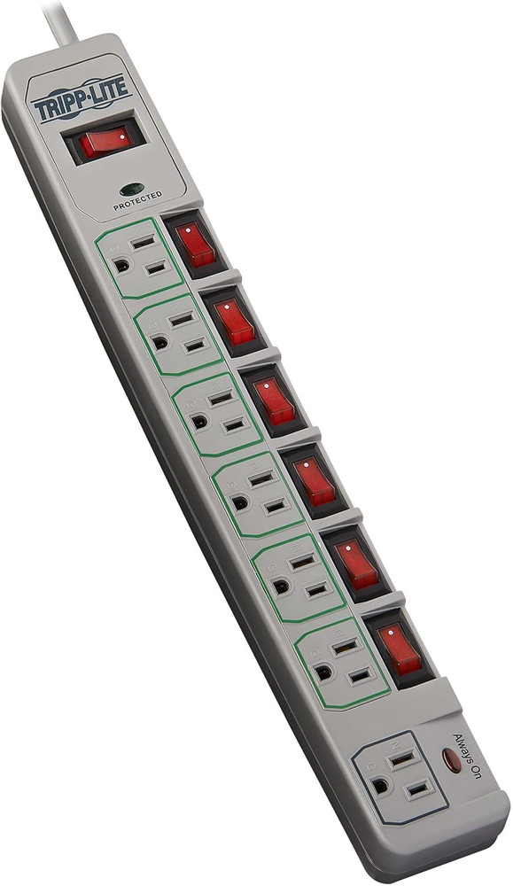 7-Outlet Surge Protector Power Strip with 6 Individually Controlled Switches, 6