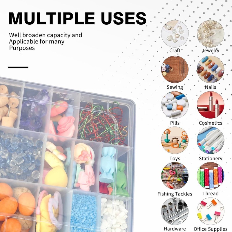 6Pcs 24 Grid Plastic Compartments For Jewelry Bead Organizer Storage Box Case gallery