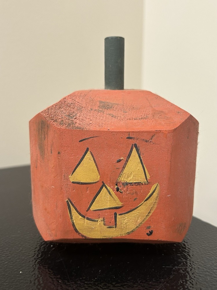 Vintage Rustic Wood Square Pumpkin Jack O Lantern Painted Folk Primitive