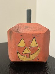 Vintage Rustic Wood Square Pumpkin Jack O Lantern Painted Folk Primitive