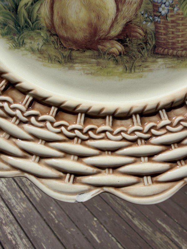 Cracker Barrel Easter Treasures Dinner Plate Bunny Rabbit 11.25” Please READ gallery