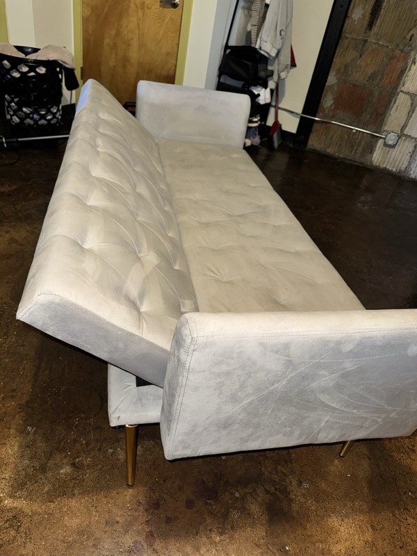Beige Tufted Suede Convertible Futon Sofa Bed Adjustable 82x44x34 Up to 4 gallery