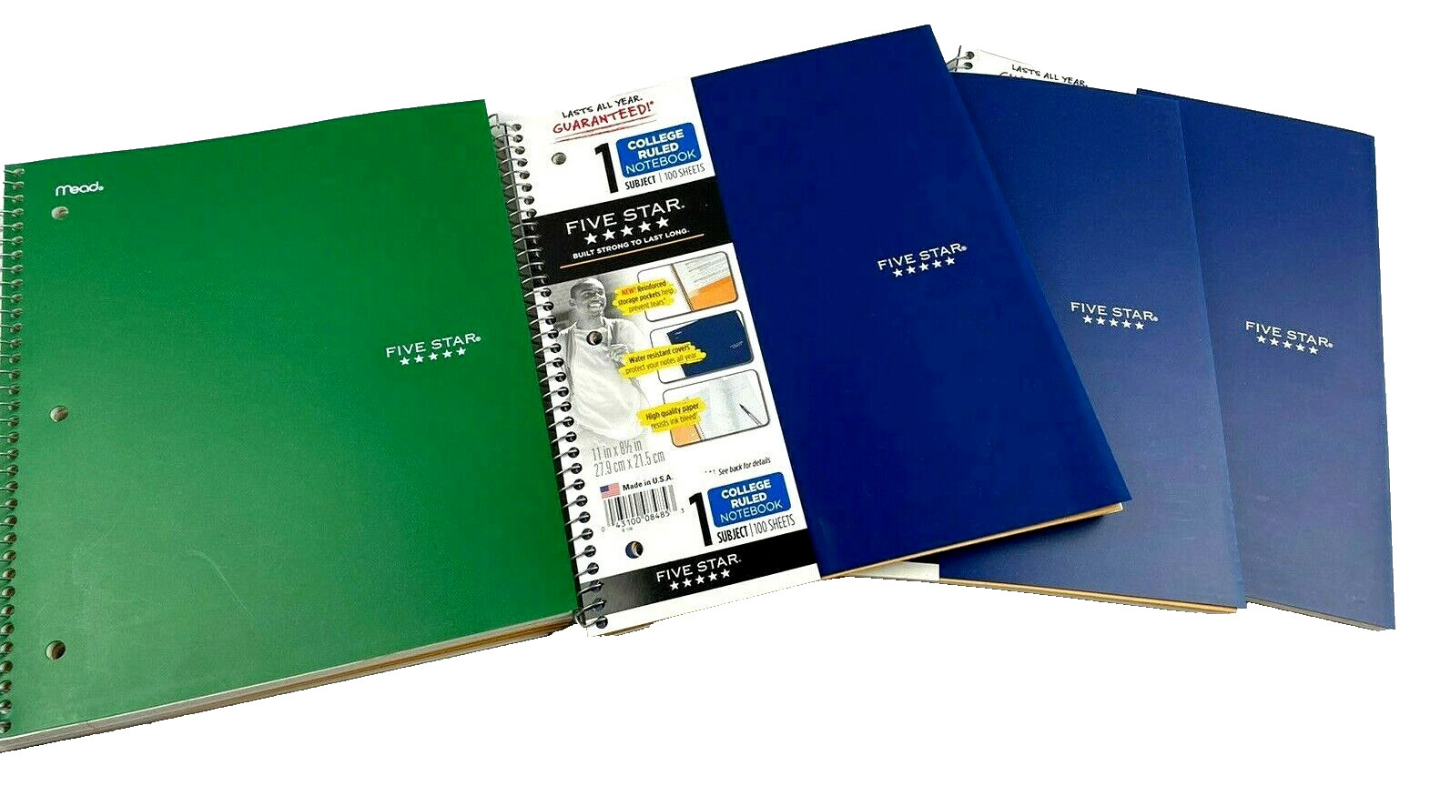 Mead Five Star 5 Subject Wide Ruled Notebook + 3x 1 Subject Spiral lot 4 gallery