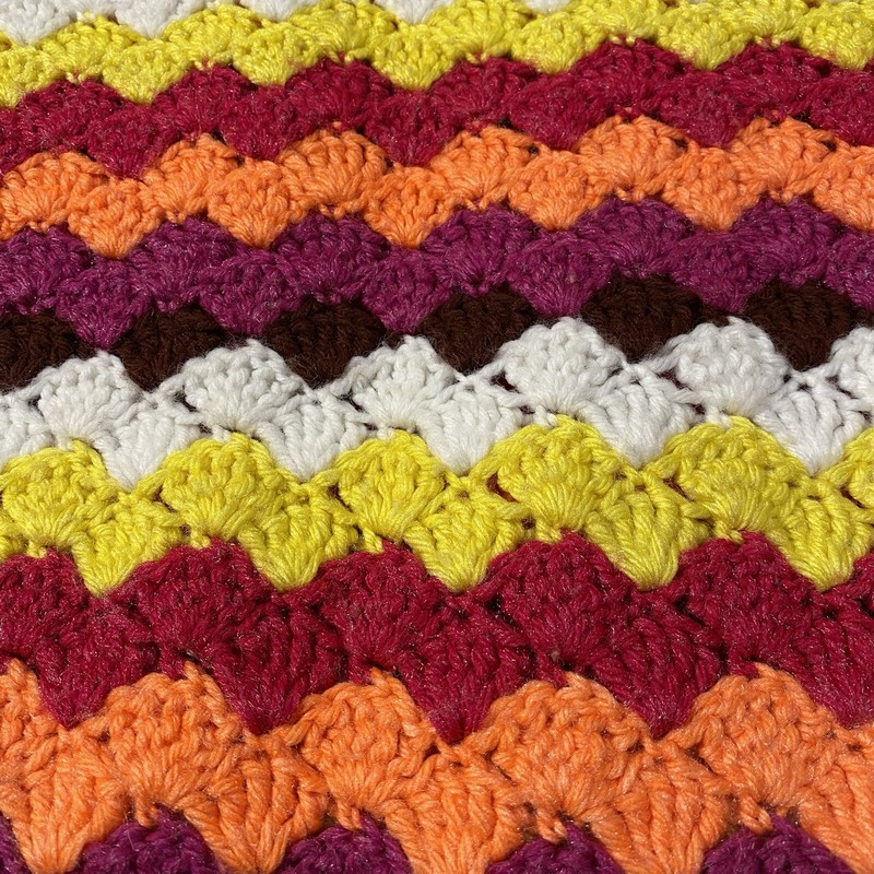 Queen Size Crocheted Blanket Bed Spread Orange Red Yellow Purple Brown gallery