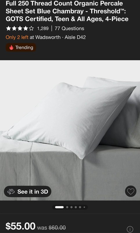 Threshold Full Organic Cotton Percale Sheet Set, New gallery