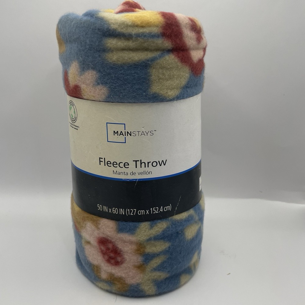 Mainstays Polyester Fleece Throw Blanket Floral Flowers Blue 50 x 60 OEKO-TEX