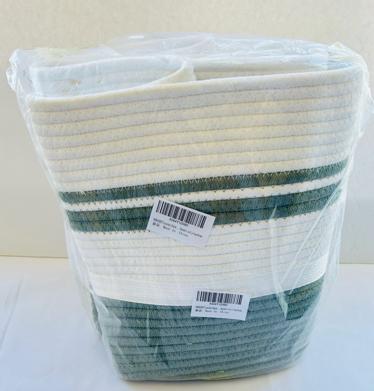 Cotton Basket, Rectangle, 12”x17”x22”, Sage Green/Ivory, New, Original Package gallery