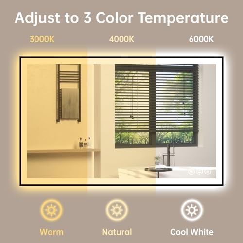 40x30 LED Bathroom Mirror with Lights, Black Aluminum Framed, 40"L x 30"W gallery