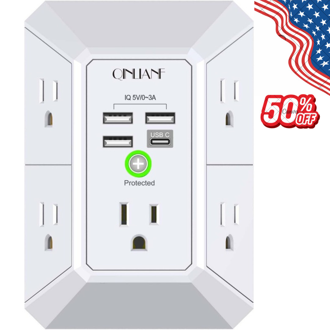 5 Outlet Extender Surge Protector Multi Plug Wall Adapter USB Charger Ports with gallery