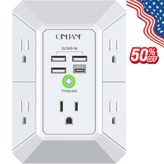 5 Outlet Extender Surge Protector Multi Plug Wall Adapter USB Charger Ports with