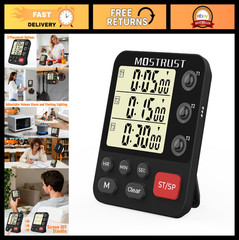 Digital Dual Kitchen Timer – 3 Channel Countdown Timer, Large Display, Adjustabl