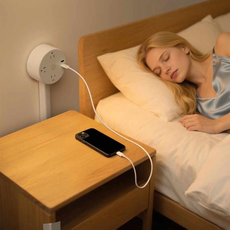 Round Electrical Outlet Expander Power Socket Rotating Extender Nightstands Desk gallery