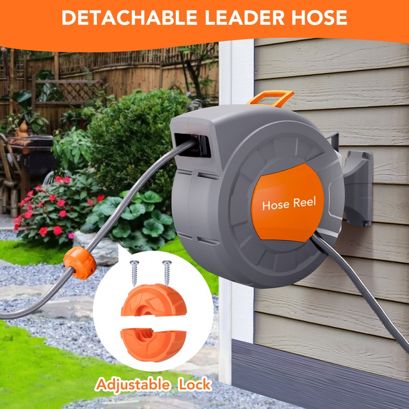 1/2 in x 100 ft Wall Mounted Retractable Water Hose Reel with 9 Sprayer Nozzle gallery